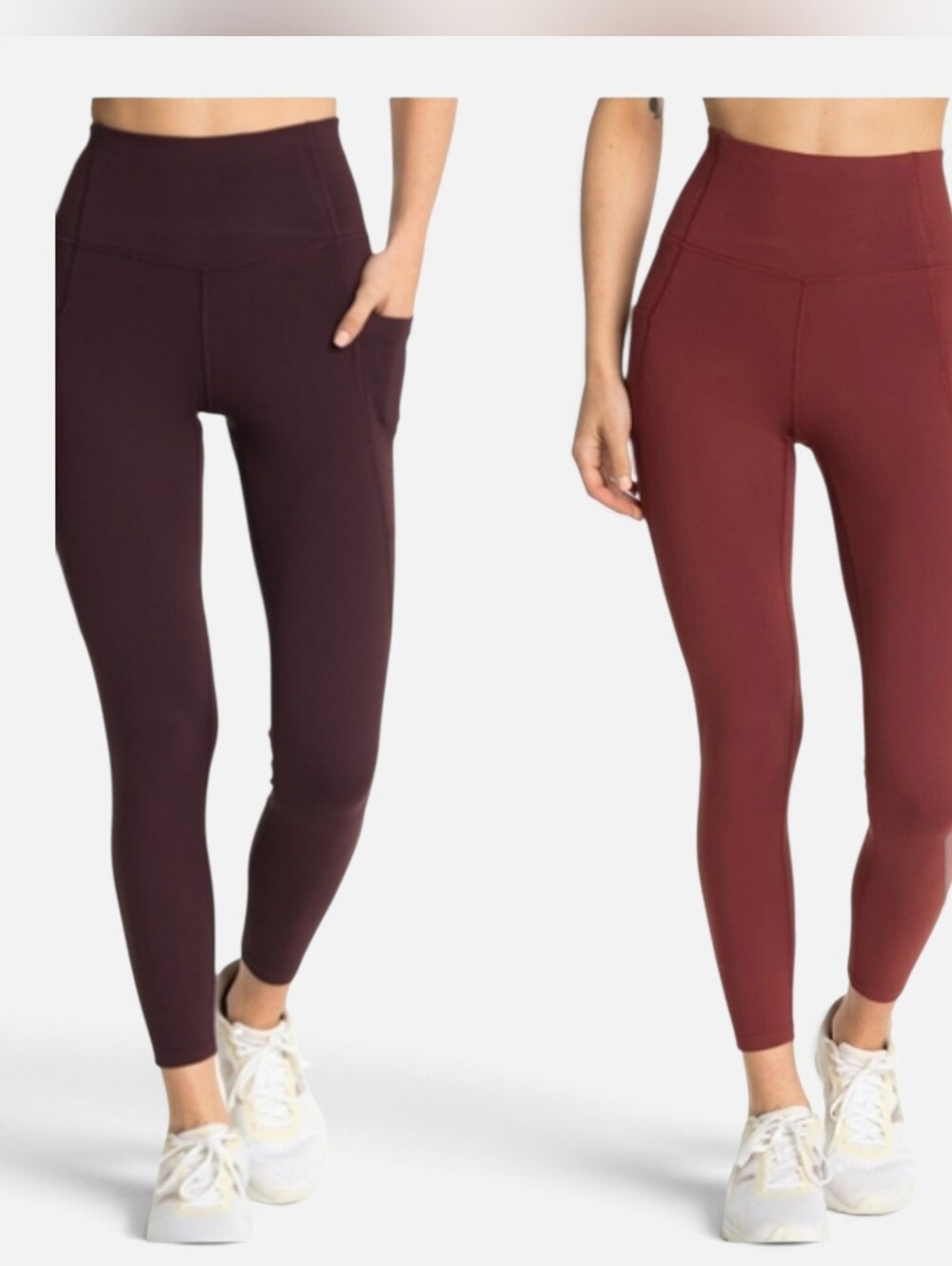 Apana Women's Legging Bundle of 2 Medium High Waisted Pocket Leggings Plum Rust